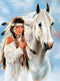 DIY 5D Full Drill American Native Indian Beauty and White Horse Square Diamond Painting by Number Kits for Adults & Children Crystal Rhinestone Cross Stitch for Wall Decoration Gift 30x40CM/12x16IN