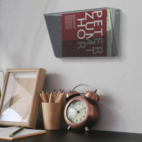MaxGear Acrylic File Holder Wall Organizer 6 Pockets Hanging File Organizers Wall Mounted Paper Organizer Holders Wall Bins for Office and Home, Smoke, 13x4x7 inches