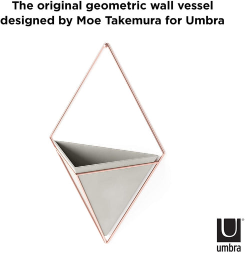 Umbra Trigg Hanging Planter Vase & Geometric Wall Decor Ceramic Container - Great For Succulent Plants, Air Plant, Mini Cactus, Faux Plants and More, Large, Concrete/Copper