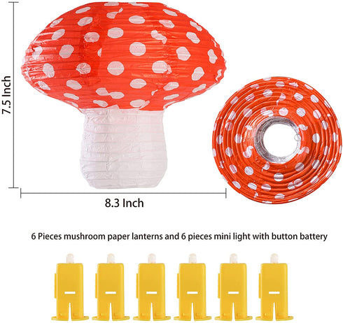 6 Pieces Mushroom Hanging Lanterns with Mini Light 3D Mushroom Shaped Paper Lantern for Mushroom Room Decor Jungle Wonderland Themed Party New Year Celebration Decor