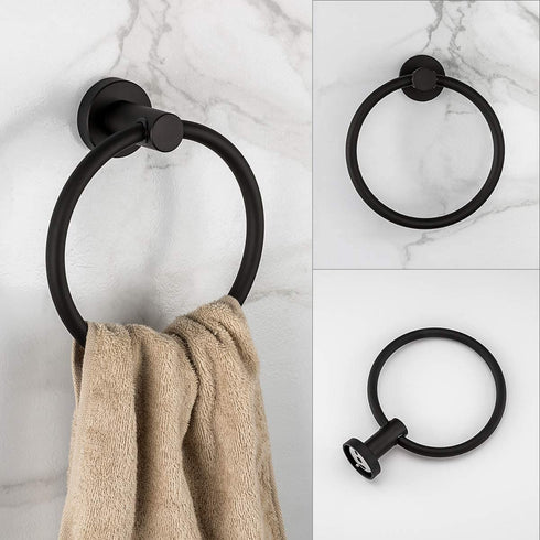 GAPPO Bathroom Hardware Accessories Set Matte Black 2 Piece SUS 304 Stainless Steel Wall Mounted Hand Towel Ring Toilet Paper Holder