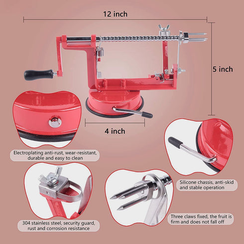 Apple Peeler Corer Slicer Suction Base - Apple Spiralizer Made With Food Grade Stainless Steel Adjustable Blades - Apple Peelers With Strong Suction Cup For The Kitchen - Kitchen Positive Apple Peeler