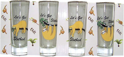 Let's Get Slothed Assorted Sloth Shot Glass Gift Set, Set of 4