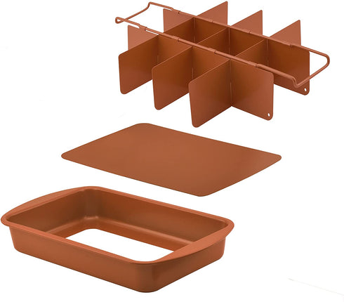 Baking with G&S Nonstick Brownie Pan with Divider, Copper, 3-Piece Set, Durable and Easy to Use