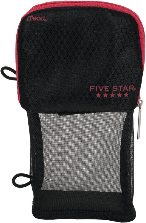 Five Star Pencil Pouch, Pen Case, Fits 3 Ring Binder, Stand 'N Store, Black/Red (50516CE8)