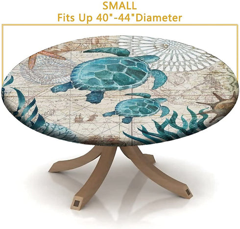 igoga sports Blue Green Ocean Animal Elastic Edge Table Cover Round, Turtle Fitted Tablecloth,Outdoor Picnic Patio Party or Indoor Canteen Dinner Dining Tables Decoration, Fits 28 to 32 inch Diameter