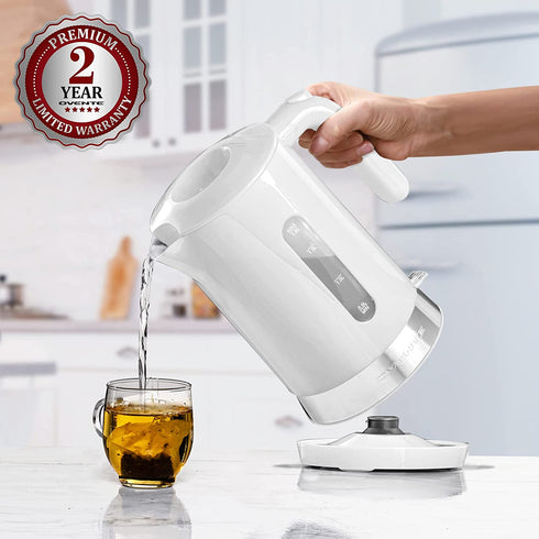 Ovente Electric Hot Water Kettle 1.8 Liter with Prontofill Lid 1500 Watt BPA-Free Portable Countertop Tea Coffee Maker Fast Heating Element with Auto Shut-Off and Boil Dry Protection White KP413W