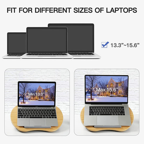 HUANUO Lap Desk - Fits up to 14 inch Slim Laptop, Laptop Stand with Pillow Cushion & Bamboo Grain Platform on Bed & Sofa, with Cable Hole & Anti-Slip Strip