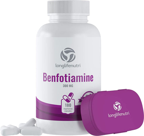 Benfotiamine 300mg 180 Vegetarian Capsules | Fat-Soluble Vitamin B1 Thiamine Powder Supplement | Promotes Healhty Circulation | Supports Nervous System | Mega Benfo Thiamin Complex