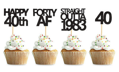 Keaziu 48 Pack Black 40th Birthday Cupcake Toppers Straight Outta 1983 Cupcake Toppers Happy 40th Cupcake Toppers Forty AF Cupcake Toppers 40 Years Birthday Party Decoration | black 1983