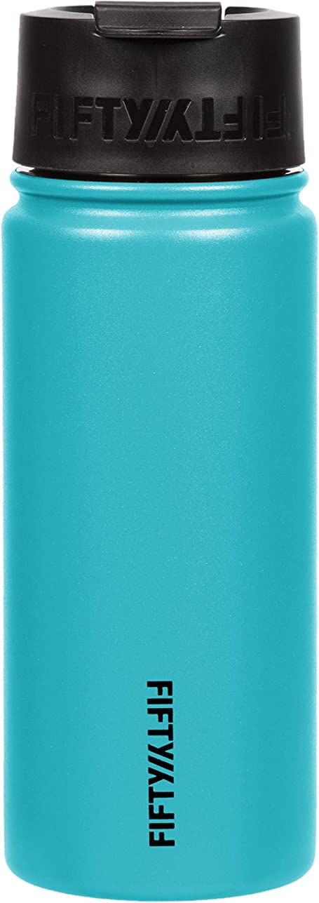 Fifty/Fifty, Double Wall Vacuum Insulated Caf© Water Bottle, Stainless Steel, Flip Cap w/Wide Mouth