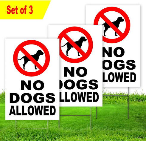 3PC No Dogs Allowed Sign 8 x12" Keep Off Grass Sign w/ Stake, No Dog Poop Signs, No Pets Allowed Sign, Dog Poop Signs for Yard, No Peeing Dog Sign, Curb Your Dog Sign, No Dogs on Lawn Sign, Dog Signs