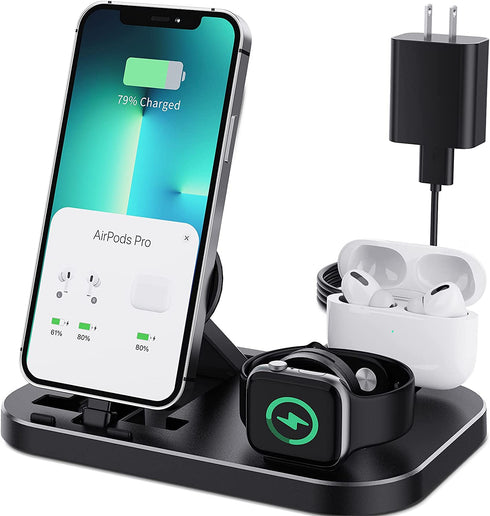 Portable 3 in 1 Charging Station for Apple Products, Foldable Charging Dock for iPhone/AirPodsi Series, Charging Stand Compatible with iWatch Ultra/8/7/6/5/4/3/2/1/SE(with 15W Adapter)(Black)