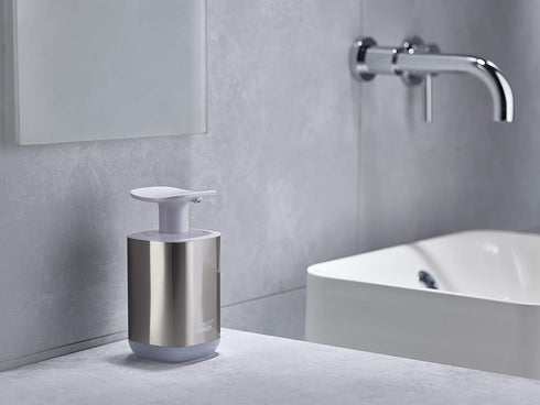 Joseph Joseph 70551 Bathroom Essentials 2-Piece Sink Accessories Set, Presto Soap Dispenser and Large EasyStore Toothbrush Caddy, Stainless-Steel