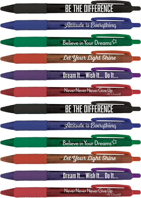 Greeting Pen Translucent 12 Pen Set with Motivational/Inspirational Quotes, 6 Designs 46006
