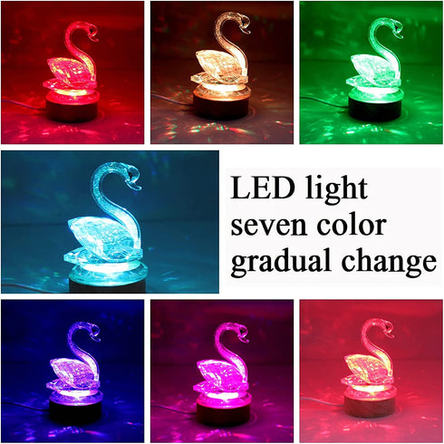 YUANHEN Crystal Swan Figurine Night Light Wood LED Light Base USB Interface 7 Colors Light Paperweight Home Decorations Collection Holiday Gifts Keepsake WCS