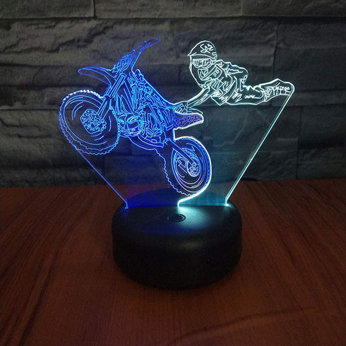 HIPIYA Motorcycle LED 3D Illusion USB Motorbike Night Light Motocross Lamp Festival Present Dirt Bike Birthday Gift for Player Fan Teen Men Boyfriend Boy Kid Bedroom Decoration Room Decor (Moto)