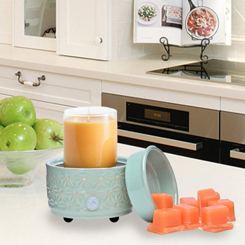 ASAWASA Wax Melt Warmer Ceramic Electric ,Candle Wax Warmer Burner for Scented Wax,Candle Melter and Scentsy Warmer for Aromatherapy Spa Home Office(Cyan Hexagon Pattern)