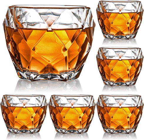 Yesland 6 Pack Crystal Whiskey Glasses - 10 Oz Old-Fashioned Lowball Scotch Glasses - Lead-Free Diamond Rocks Whiskey Glasses for Scotch and Whisky Lovers, Men, Husband or Dad