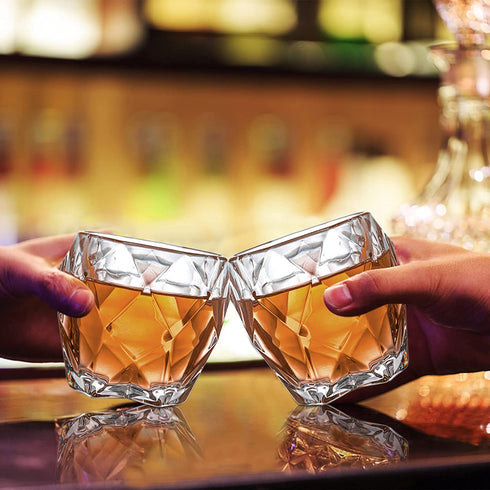 Yesland 6 Pack Crystal Whiskey Glasses - 10 Oz Old-Fashioned Lowball Scotch Glasses - Lead-Free Diamond Rocks Whiskey Glasses for Scotch and Whisky Lovers, Men, Husband or Dad