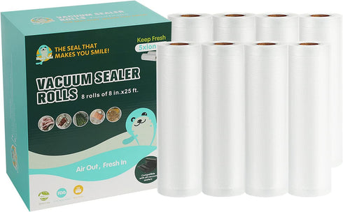 Happy Seal Vacuum Sealer Bags 8x25 8 Rolls for Food Saver, Commercial Grade, BPA Free, Heavy Duty, Great for vac Storage,Meal Prep or Sous Vide