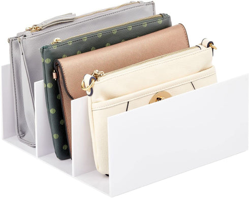 mDesign Plastic Purse and Handbag Organizer - Closet Storage System for Zipper Tote Bag, Purse, Clutch, Wallet, Pocket Book Organization - 3 Sections - Lumiere Collection - White