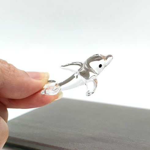 Sansukjai Rare Dolphin Tiny Micro Crystal Figurines Hand Blown Clear Glass Art Sea Animals Collectible Gift Home Decor (N)