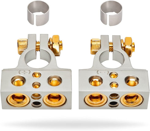 InstallGear 0/4/8 or 10 Gauge Battery Terminals with Shims - Positive and Negative | for Car Battery, Battery Pack, Battery Terminal Connectors, 0 Gauge, 4 Gauge, 8 Gauge, and 10 Gauge Wires