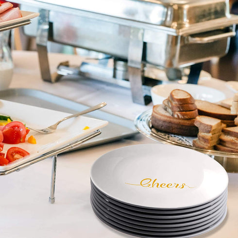 8 Pieces Appetizer Plates Chip Resistant Snack Plates White Dessert Plates with Gold Celebration Words Multi-Purpose Serving Plates, 6 Inch