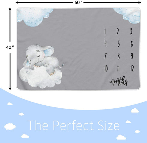 Paishanas Baby Monthly Milestone Blanket | Boy | Girl | Super Soft Premium Fleece | Monthly Blanket | Elephant | Photo Props for Newborn | Photography Backdrop 60" x 40"
