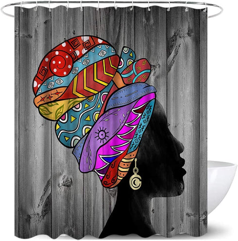 African American Woman Pretty Girl Shower Curtain Polyester Fabric Shower Curtain 72 X72 inch with Hooks Waterproof African Shower Curtains for Bathroom Durable Afro Lady Shower Curtain