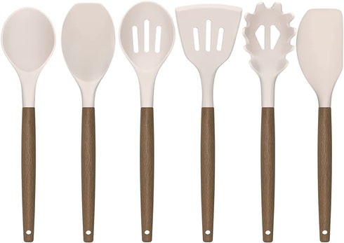 Silicone Kitchen Utensils Set, Deedro 7 Pieces Cooking Utensils Set Silicone Spatula Set with Natural Acacia Wooden Handle, High Heat Resistant Kitchen Gadgets Tools Set, Khaki