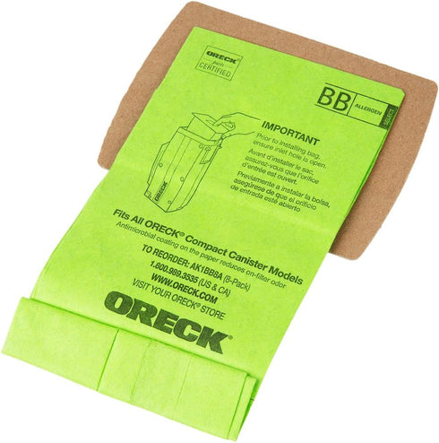 Oreck Super-Deluxe Compact Canister Bags (Green, 8-pack Bags plus 1 Motor Filter) PKBB12DW