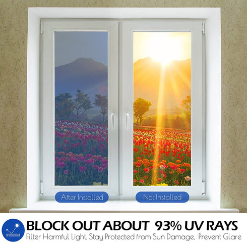 STATINT Window Film One Way Mirror Window Tint for Home Daytime Privacy Vinyl Static Non-Adhesive Heat Control Anti UV Window Decorative Covering, Blue-Silver, 35.4 Inch X 6.5 Feet