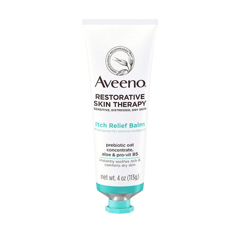 Aveeno Restorative Skin Therapy Itch Relief Body Balm for Sensitive, Distressed, Dry Skin, With Prebiotic Oat & Pramoxine Hcl, Formulated Without Parabens, Fragrance & Steroids, 4.0 Ounce