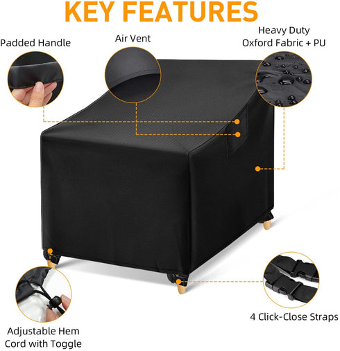 WLEAFJ Outdoor Chair Covers Waterproof, Black Lawn Patio Furniture Covers, Heavy Duty Wicker Garden Sofa Chair Cover, Single - 30" W x 37" D x 31" H