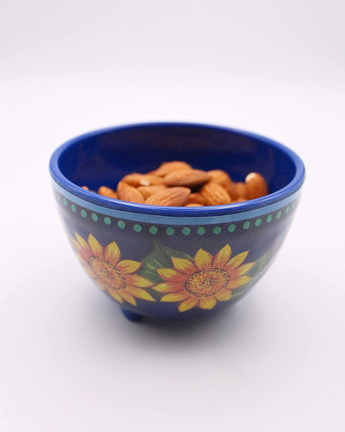 Bundle Bop Chips and Salsa Chip Dip Bowl Set - Melamine Spanish 6 Piece Small Bowl Set Painted Blue Dishes with Sunflowers - Serving Bowls for Party and Fiestas (6)