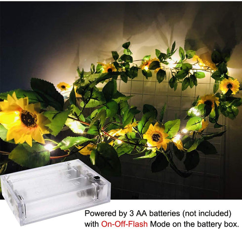 2 Pack Artificial Sunflower String Lights, Fielegen 40 LED 13 FT Sunflower Garland with Lights Battery Powered Flower Fairy String Lights for Indoor Bedroom Wedding Home Garden Decor