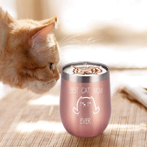Funny Cat Themed Wine Tumbler Gift for Cat Mom, Pet Lover, Cat Owner, Fur Mom, Pet Grandma, Insulated Stainless Steel Wine Tumbler with Lid