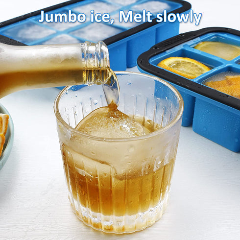 Large Square Silicone Ice Cube Tray with Lid 2 Pack, Flexible 2 inch Ice Cube Mold , Stackable Ice Tray for Freezer,Whiskey,Cocktail,Baby Food Storage,Sauce Soups Freezing Trays,Dishwasher Safe