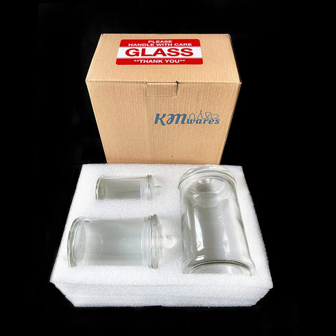 KMwares 3PCs Set Small Mini Clear Glass Premium Quality Apothecary Jars/Bathroom Storage with Lids/Vanity Organizer Canisters for Cotton Balls/Swabs, Makeup Sponges, Bath Salts, Q-Tips (Clear)