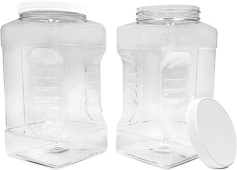 ljdeals 1 Gallon Clear Plastic Storage Containers Grip Jars, Wide Mouth Square Canisters, Pack of 2, BPA Free, Food Safe, Made in USA