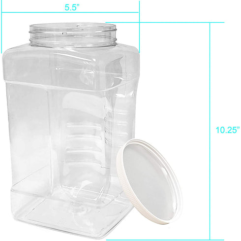 ljdeals 1 Gallon Clear Plastic Storage Containers Grip Jars, Wide Mouth Square Canisters, Pack of 2, BPA Free, Food Safe, Made in USA