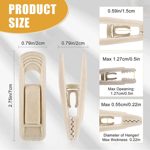 Velvet Hangers Clips Flocked Finger Clips Velvet Clothes Clips Strong Pants Hangers Clips for Slim-line Clothes Velvet Hangers (Beige,48 Pieces)