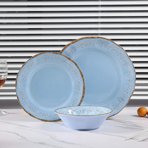 Melamine Dinnerware Sets, 12 PCS Dishwasher Safe 100% Melamine Dinner Plates, Dishes, and Bowls Set for Indoor and Outdoor Use
