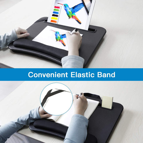 HUANUO Laptop Lap Desk - Fits up to 14 inches Laptop Stand with Phone Holder,Tablet Holder, Portable Lap Desk Built-in Soft Foam Pillow Cushion, Elastic Band?Laptop Stop Bar - HNLD13