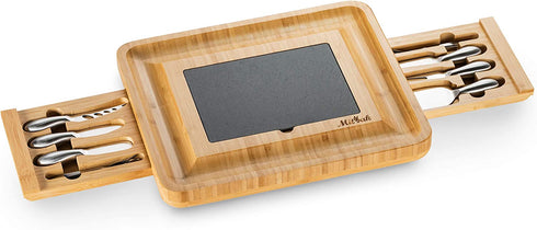 MITBAK Charcuterie Board Tray with 12 Cheese Utensils | Bamboo Cheese Board Serving Tray | Cutting Board Platter Housewarming, Wedding Mom Gifts| 16 x 13 x 2 "