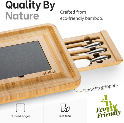 MITBAK Charcuterie Board Tray with 12 Cheese Utensils | Bamboo Cheese Board Serving Tray | Cutting Board Platter Housewarming, Wedding Mom Gifts| 16 x 13 x 2 "