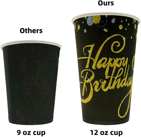 Trgowaul 21st Birthday Party Supplies - Black and Gold Disposable Paper Plates, Napkins, Cups, Tablecover Forks, Knives and Spoons for 24 Guests and Party Number Balloon Decorations Banner