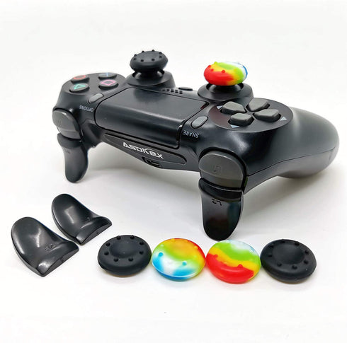L2 R2 Ps4 Trigger Extenders (1 Pair L2 R2 Triggers, 4pcs Joystick Cap, 2 Pairs LED Light Bar Decal) for Playstation 4 Controller